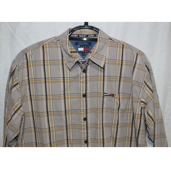 Tommy Hilfiger Jeans Tan Plaid Button Down XL - Picture 8 of 8